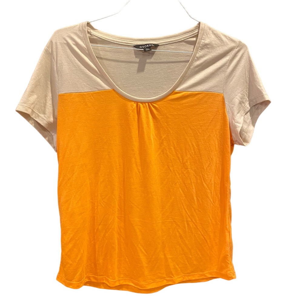 Women's George Orange and Tan Short Sleeve Blouse Size Large 12-14